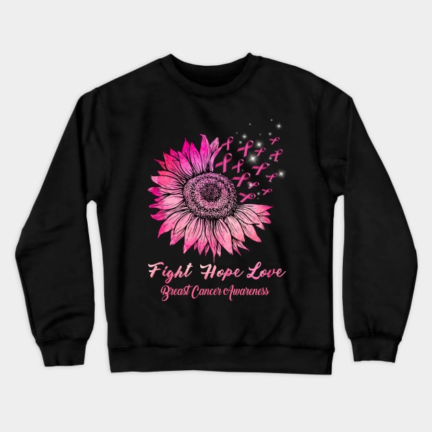 breast cancer pink sunflower love hope faith Crewneck Sweatshirt by TeesCircle